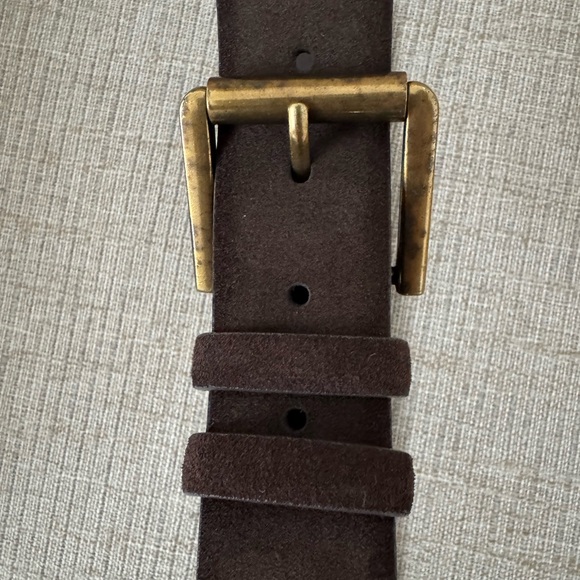 J. Crew Dark Brown Suede Belt with Antique Gold Brass Buckle - XS - Picture 2 of 5